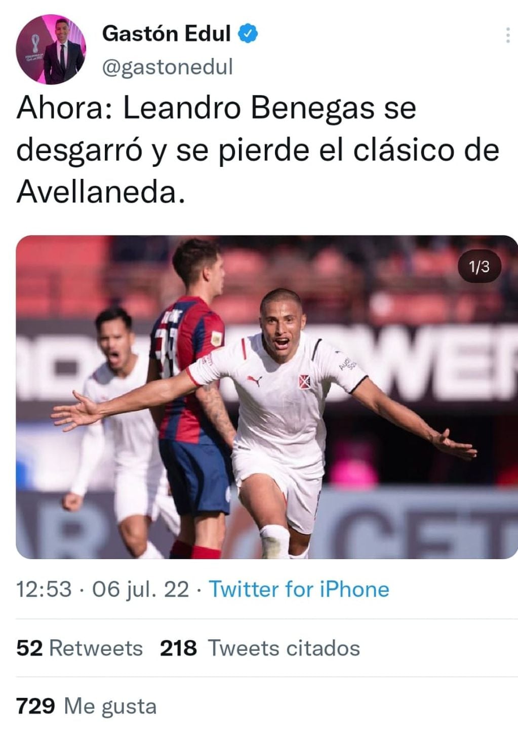 El periodista Gastón Edul confirmó la noticia. / Twitter