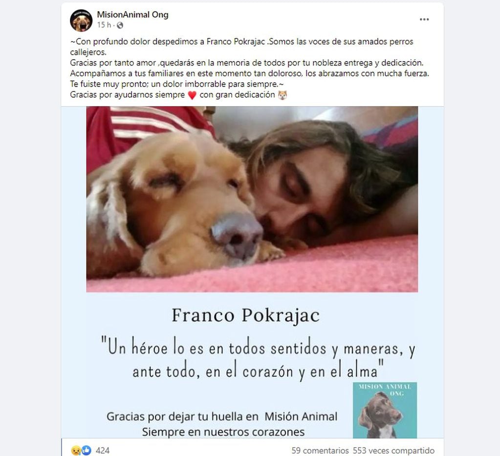 Conmoción por la muerte de Franco Pokrajac, de 20 años. Había intentado rescatar a un perro en el canal Cacique Guaymallén. 