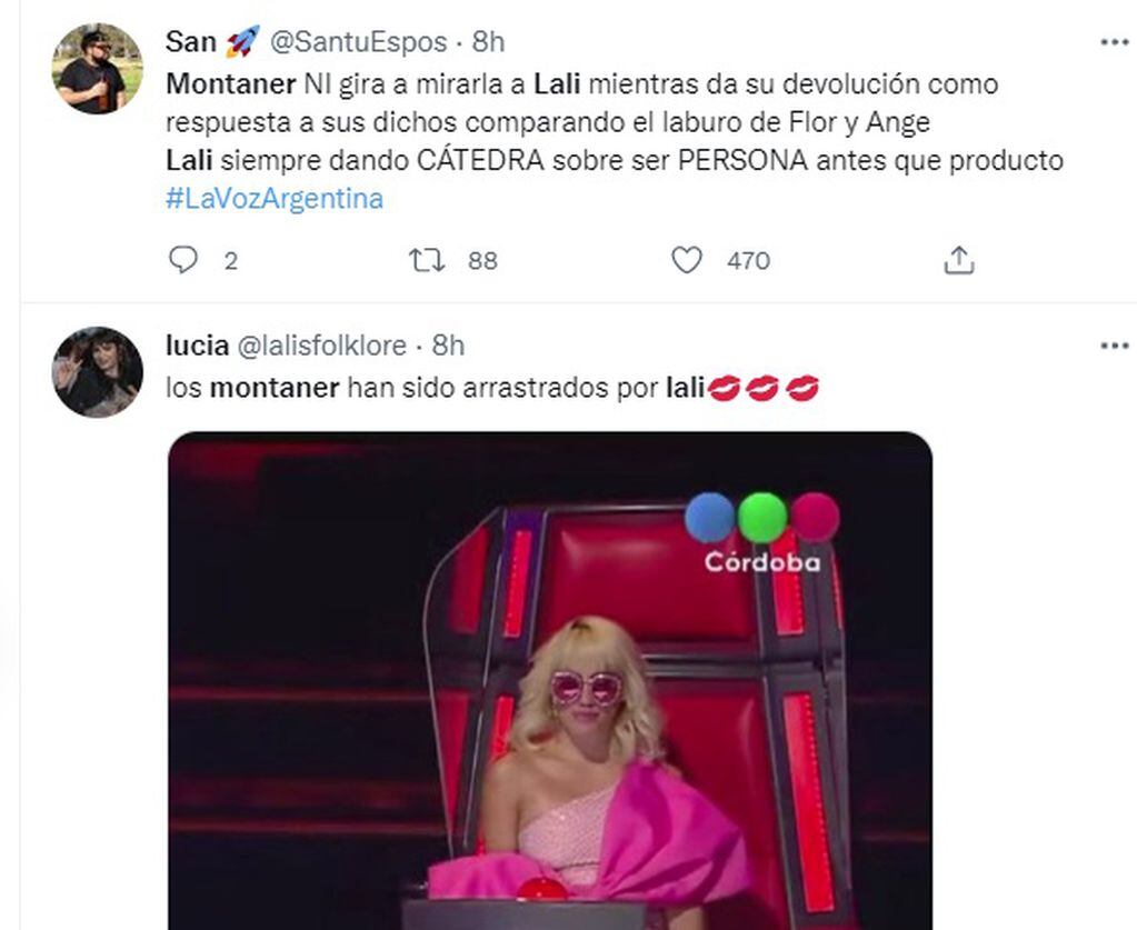Polémica en redes por el cruce entre Lali Espósito y los Montaner (Twitter)